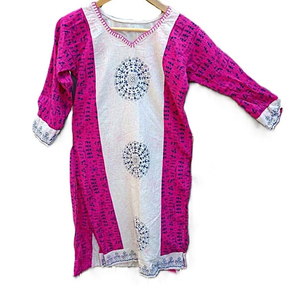 Vintage Hippy Top Block Print Tunic Shirt Music 34" Bust - Picture 1 of 9